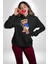 Tenisçi Tatlı Oyuncak Ayı Kadın Erkek Baskılı Üç Iplik Siyah Kapüşonlu Hodie Sweatshirt 3