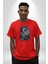 Kaykay Süren Iskelet Adam Kadın Erkek Ön Baskılı Kırmızı Pamuklu Tişört Penye Klasik 5
