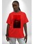 Kırmızı Renklerinin Sanatsal Uyumu Kadın Erkek Ön Baskılı Kırmızı Pamuklu Tişört Penye Klasik 3
