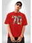 Yetmişler Dünya Sokak Tarzı Kadın Erkek Ön Baskılı Kırmızı Pamuklu Tişört Penye Klasik 4
