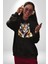 Montlu Kulaklıklı Havalı Kaplan Kadın Erkek Baskılı Üç Iplik Siyah Kapüşonlu Hodie Sweatshirt 2