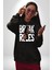Kuralları Boz Düzene Karşı Çık Kadın Erkek Baskılı Üç Iplik Siyah Kapüşonlu Hodie Sweatshirt 1