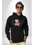 Boşver Oyuncak Ayı Kadın Erkek Baskılı Üç Iplik Siyah Kapüşonlu Hodie Sweatshirt 3