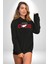 Rahatla ve Katıl Kriz Kadın Erkek Baskılı Üç Iplik Siyah Kapüşonlu Hodie Sweatshirt 3