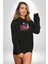 Ne Yapıyorsun Neon Çiçekler Kadın Erkek Baskılı Üç Iplik Siyah Kapüşonlu Hodie Sweatshirt 5