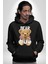 Tatlış Oyuncak Ayı Sarılması Kadın Erkek Baskılı Üç Iplik Siyah Kapüşonlu Hodie Sweatshirt 2