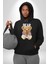 Tatlış Oyuncak Ayı Sarılması Kadın Erkek Baskılı Üç Iplik Siyah Kapüşonlu Hodie Sweatshirt 3