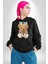 Tatlış Oyuncak Ayı Sarılması Kadın Erkek Baskılı Üç Iplik Siyah Kapüşonlu Hodie Sweatshirt 5