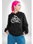 Kaligram Motorsiklet Havalı Kadın Erkek Baskılı Üç Iplik Siyah Kapüşonlu Hodie Sweatshirt 1
