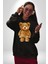 Sensörlü Suçlu Oyuncak Ayı Kadın Erkek Baskılı Üç Iplik Siyah Kapüşonlu Hodie Sweatshirt 1