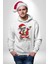 Dab Yapan Noel Baba Havalı Gözlüklü Kadın Erkek Baskılı Üç Iplik Beyaz Kapüşonlu Hodie Sweatshirt 5