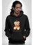 Kral Taçlı Oyuncak Ayı Kadın Erkek Baskılı Üç Iplik Siyah Kapüşonlu Hodie Sweatshirt 4
