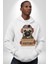 Kendin Için Savaş Pilot Yavru Pug Kadın Erkek Baskılı Üç Iplik Beyaz Kapüşonlu Hodie Sweatshirt 4