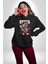 Hızlı Oduncu Sincap Sakallı Havalı Kadın Erkek Baskılı Üç Iplik Siyah Kapüşonlu Hodie Sweatshirt 2