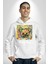 Sanatsal Teddy Ayı Kadın Erkek Baskılı Üç Iplik Beyaz Kapüşonlu Hodie Sweatshirt 2
