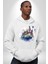 Şato Önünde Uçan Araba Kadın Erkek Baskılı Üç Iplik Beyaz Kapüşonlu Hodie Sweatshirt 3