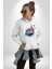 Şato Önünde Uçan Araba Kadın Erkek Baskılı Üç Iplik Beyaz Kapüşonlu Hodie Sweatshirt 4