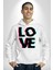 Glitch Aşk Yazısı Mavi Kırmızı Tonları Kadın Erkek Baskılı Üç Iplik Beyaz Kapüşonlu Hodie Sweatshirt 3