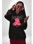 Umut Oyuncak Ayı Sokak Tarzı Kadın Erkek Baskılı Üç Iplik Siyah Kapüşonlu Hodie Sweatshirt 5