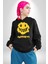 Mutluluk Kara Kalen Gülen Yüz Kadın Erkek Baskılı Üç Iplik Siyah Kapüşonlu Hodie Sweatshirt 3