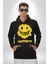 Mutluluk Kara Kalen Gülen Yüz Kadın Erkek Baskılı Üç Iplik Siyah Kapüşonlu Hodie Sweatshirt 4