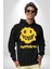 Mutluluk Kara Kalen Gülen Yüz Kadın Erkek Baskılı Üç Iplik Siyah Kapüşonlu Hodie Sweatshirt 5