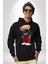 Sokak Tarzı Oyuncak Ayı Kadın Erkek Baskılı Üç Iplik Siyah Kapüşonlu Hodie Sweatshirt 4