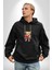 Sallanan Oyuncak Ayı Kadın Erkek Baskılı Üç Iplik Siyah Kapüşonlu Hodie Sweatshirt 2