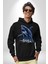 Denizler Hakimi Köpekbalığı Kadın Erkek Baskılı Üç Iplik Siyah Kapüşonlu Hodie Sweatshirt 5