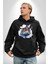 Şato Önünde Uçan Araba Kadın Erkek Baskılı Üç Iplik Siyah Kapüşonlu Hodie Sweatshirt 3