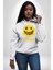Mutluluk Kara Kalen Gülen Yüz Kadın Erkek Baskılı Üç Iplik Beyaz Kapüşonlu Hodie Sweatshirt 2