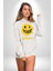 Mutluluk Kara Kalen Gülen Yüz Kadın Erkek Baskılı Üç Iplik Beyaz Kapüşonlu Hodie Sweatshirt 4