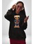 Havalı Oyuncak Ayı Kadın Erkek Baskılı Üç Iplik Siyah Kapüşonlu Hodie Sweatshirt 2