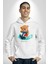 Jetski Süren Oyuncak Ayı Kadın Erkek Baskılı Üç Iplik Beyaz Kapüşonlu Hodie Sweatshirt 1