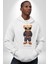 Havalı Oyuncak Ayı Kadın Erkek Baskılı Üç Iplik Beyaz Kapüşonlu Hodie Sweatshirt 2