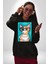 Kahve Içen Gözlüklü Entel Kedi Kadın Erkek Baskılı Üç Iplik Siyah Kapüşonlu Hodie Sweatshirt 3