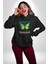 Kelebek Sokak Tarzı Kadın Erkek Baskılı Üç Iplik Siyah Kapüşonlu Hodie Sweatshirt 1