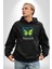 Kelebek Sokak Tarzı Kadın Erkek Baskılı Üç Iplik Siyah Kapüşonlu Hodie Sweatshirt 2