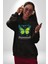 Kelebek Sokak Tarzı Kadın Erkek Baskılı Üç Iplik Siyah Kapüşonlu Hodie Sweatshirt 5