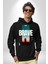 Cesur Aşıklar Night Vibe Kadın Erkek Baskılı Üç Iplik Siyah Kapüşonlu Hodie Sweatshirt 5