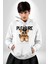 Polis Tatlı Oyuncak Ayı Kadın Erkek Baskılı Üç Iplik Beyaz Kapüşonlu Hodie Sweatshirt 2