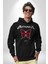 Rock Tarzı Kelebek Sokak Tarzı Kadın Erkek Baskılı Üç Iplik Siyah Kapüşonlu Hodie Sweatshirt 3