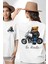 Havalı Motor Süren Oyuncak Ayı Kadın Erkek Ön Minimal Sırt Baskılı Beyaz Pamuklu Tişört 4