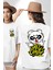 Havalı Panda Limit Yok Kadın Erkek Ön Minimal Sırt Baskılı Beyaz Pamuklu Tişört 4