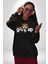 Kaplan Asla Pes Etme Kadın Erkek Baskılı Üç Iplik Siyah Kapüşonlu Hodie Sweatshirt 5