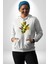 Modern Çiçek Tasarımı Kadın Erkek Baskılı Üç Iplik Beyaz Kapüşonlu Hodie Sweatshirt 2