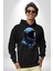 Astronot Uzay Space x Kadın Erkek Baskılı Üç Iplik Siyah Kapüşonlu Hodie Sweatshirt 4