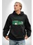 Çift Ayar Yeşil Tonları Köy Evleri Kadın Erkek Baskılı Üç Iplik Siyah Kapüşonlu Hodie Sweatshirt 2