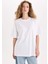 Oversize Geniş Kalıp Basic Düz Bisiklet Yaka Kısa Kollu Beyaz Tişört V4136AZ25SM 3