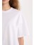 Oversize Geniş Kalıp Basic Düz Bisiklet Yaka Kısa Kollu Beyaz Tişört V4136AZ25SM 4